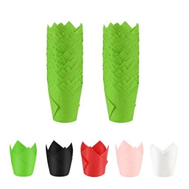 Imagem de Copos para assar 100 xícaras de cupcake padrão tulipa cupcake natural cupcake forros de papel para casamentos, aniversários, Natal, chá de bebê, aniversários de todos os festivais..., Verde