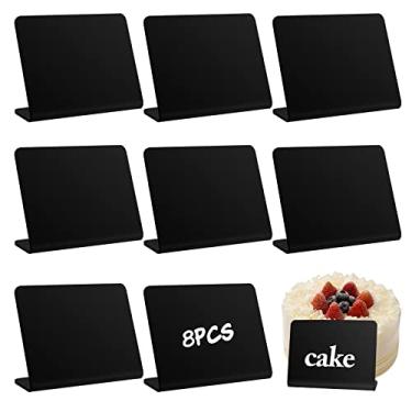 Imagem de BENBO 8 peças de mini placa de quadro-negro, etiquetas de buffet de acrílico preto pequeno placa de identificação de alimentos placas de mensagem de costas finas quadro negro de mesa para casamentos, festas de aniversário comida, 10 x 7 centímetros