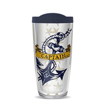 Imagem de Caneca de viagem térmica com isolamento térmico Captain Always Right 473 ml com tampa azul marinho