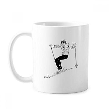 Imagem de Caneca preta para esportes de inverno com estampa de esqui cerâmica xícara de porcelana de café