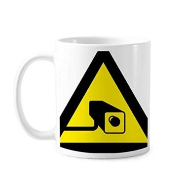 Imagem de Símbolo de aviso amarelo preto câmera triângulo caneca cerâmica xícara de porcelana café louça
