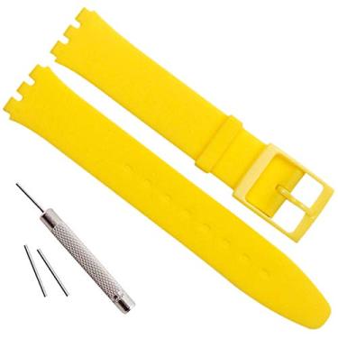 Imagem de GreenOlive Pulseira de relógio de borracha de silicone de substituição ultrafina à prova d'água para a série Swatch Skin, Amarelo, 16mm, Retrô