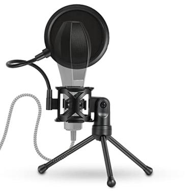 Imagem de LUGU Suporte de tripé de microfone de mesa Suporte de microfone dobrável com suporte de microfone portátil de montagem de choque Double-Net Pop Filtro Goosene pa podcasts Bate-papo na Internet