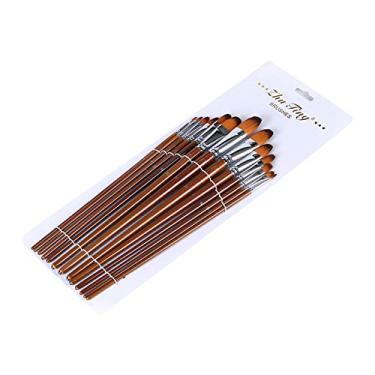 Imagem de LUGU 13 pcs Conjunto de Pincéis de Pintu de Arte Profissional Longo o de Madei Pincel de elo de Nylon pa Ó Acrílico Aquarela Guache Pintu de Rosto Desenho Material de Arte, Ponta Filbert