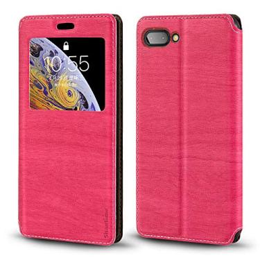 Imagem de Shantime Capa para BlackBerry Key 2, capa de couro de grão de madeira com porta-cartão e janela, capa flip magnética para BlackBerry Key 2 (11,4 cm) rosa