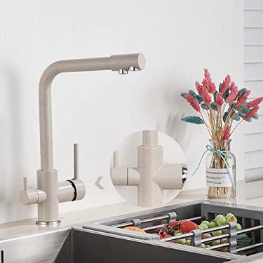Imagem de Torneira de cozinha de água pura de latão preto e branco com alça dupla, água potável quente e fria, torneiras misturadoras de cozinha com filtro de 3 vias, bege com ponto, A