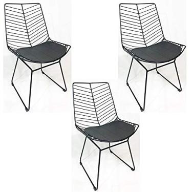 Imagem de Kit 3 Cadeiras Bertoia Retrô Preta Assento Preto - Poltronas do Sul