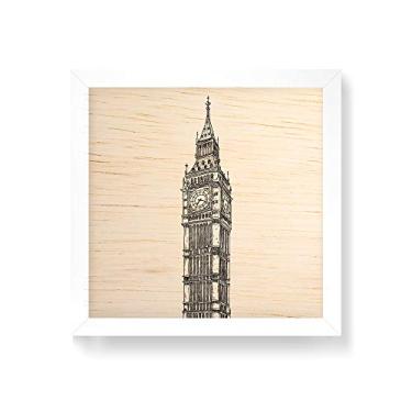 Imagem de Arte Maníacos Quadro decorativo com moldura caixa branca em Madeira - Big Ben Linhas - 30x30cm