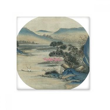 Imagem de Barco de pesca de colinas pintura chinesa azulejo brilhante decalque vitrificado pedra adornada