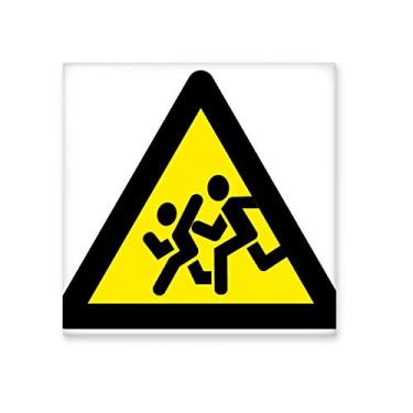 Imagem de Símbolo de aviso amarelo preto perseguição triângulo proibido azulejo de cerâmica brilhante decalque pedra adornada tijolo vitrificado