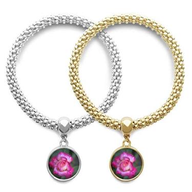 Imagem de DIYthinker Pulseira com pingente de pétalas de flores lindas rosa para presente de casal