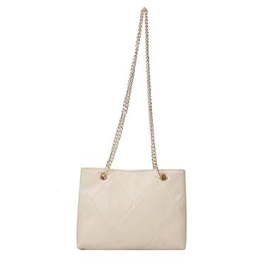 Imagem de Bolsas crossbody leves com alça de corrente, bolsas de ombro matelassê de designer para mulheres (White)