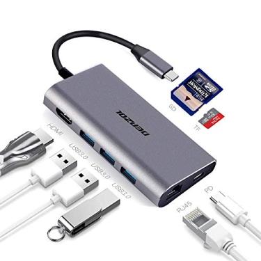 Imagem de DEPZOL Hub USB C, adaptador tipo C 8 em 1 Dock para HDMI 4K, Gigabit Ethernet RJ45, alimentação PD, 3 portas USB 3.0 e leitores de cartão TF SD para MacBook Pro 2018/2017/2016 e mais dispositivos USB-C