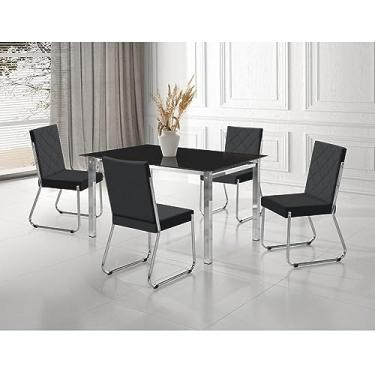 Imagem de Conjunto Sala de Jantar Mesa Ortenia Tampo Vidro com 4 Cadeiras Dinah Cromado/preto