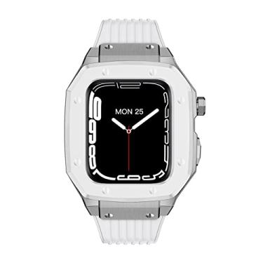 Imagem de OPKDE Para Apple Watch Band Series 7 45mm Modification Mod Kit Pulseira de relógio para homens mulheres Liga Watch Case Strap (Cor: Prata branca, Tamanho: 45mm)