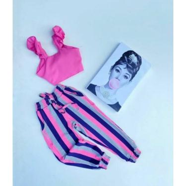 Imagem de Conjunto Infantil Blogueirinha Menina - Calça Jogger Xadrez