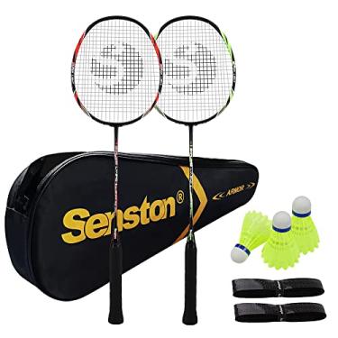 Imagem de Senston Conjunto de raquetes de badminton com eixo de grafite, 2 raquetes de badminton com 3 petecas