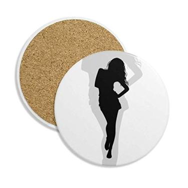 Imagem de Linda mulher quente silhueta caminhando porta-copos de cerâmica porta-copos suporte para caneca pedra absorvente para bebidas presente 2 peças