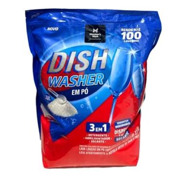 Imagem de Dish Washer 3 em 1 Pó Detergente Sabão para Máquina Lava-Louças Pratos Embalagem Econômica com 2,5kg com Oxigênio Ativo - Rende até 100 Lavagens e Dispensa Uso de Secante