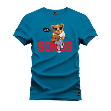 Imagem de Camiseta Plus Size Casual Malha Confortável Estampada Urso Bad Boy Azul G1