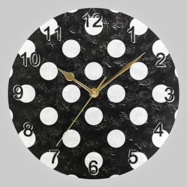 Imagem de CHIFIGNO Relógio de parede com pontos brancos em círculo preto, relógios de parede exclusivos operados por bateria relógios de parede suspensos relógios de parede de cozinha operados por bateria