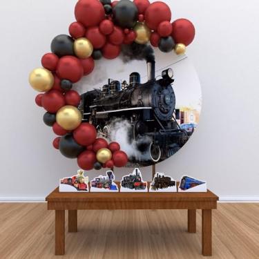 Imagem de Kit Decoração Painel Redondo Festa de Aniversário Infantil Locomotiva Trem Maria Fumaça