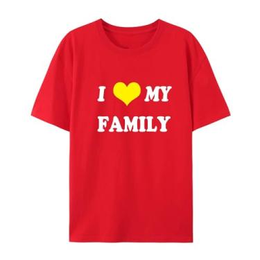 Imagem de Camisetas masculinas e femininas de manga curta - I Love My Family, Vermelho, GG