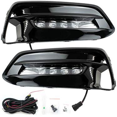 Imagem de RP Remarkable Power, Luzes de neblina de LED compatíveis com Accord Sedan DRL 2018-2020, moldura com lâmpadas LED de 12 V 7 W e conjunto de interruptor lado do motorista e do passageiro FL7178