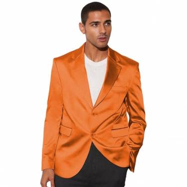 Imagem de Netsky Blazer masculino de cetim trespassado para homens, casual, leve, jaqueta de verão, casaco esportivo, Laranja, 5X-Large