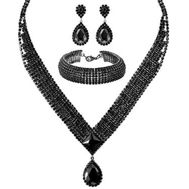 Imagem de M Miraculous Garden, pacote com 2 – 4 unidades de cristal, strass, tiara de coroa, elos, pulseiras, brincos pendentes, conjunto de joias para mulheres e meninas