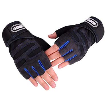 Imagem de Luva Academia Unissex Crossfit Musculação Bike Munhequeira Anti Derrapante (AZUL, GG)