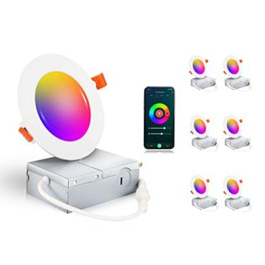 Imagem de CLOUDY BAY [Pacote com 6] Luzes embutidas de LED Smart WiFi de 4 polegadas, iluminação embutida com mudança de cor RGBCW, compatível com Alexa e Google Home Assistant, 10W 2700K-6500K, CRI90+ local