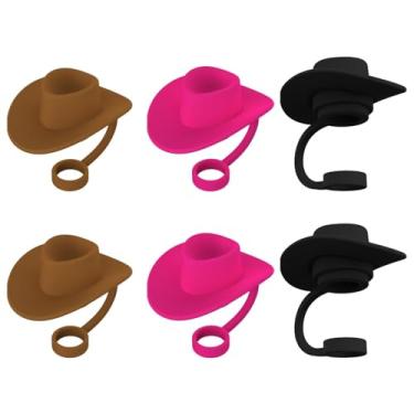 Imagem de Ioensy Protetor de palha em formato de chapéu de cowboy, pontas de palha de silicone, tampas de palha para beber, Mistura de 6 unidades