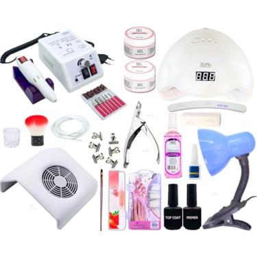 Imagem de Kit Manicure Profissional, Lixadeira Elétrica, Sugador de Pó, Top Coat, Primer, Géis UV LED, Cortador de Tips, 100 Tips