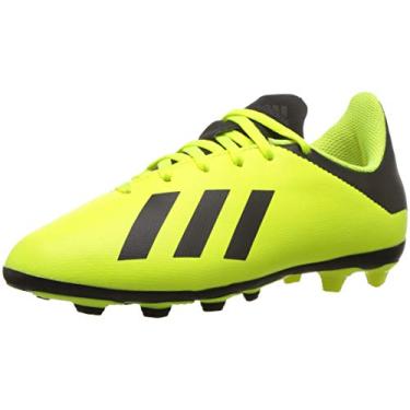 Imagem de adidas Unisex X 18.4 Firm Ground Soccer Shoe, Black/Solar Yellow, 6 M US Big Kid