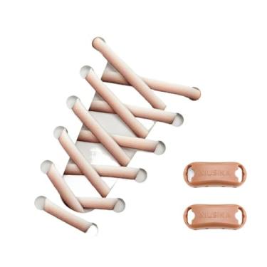 Imagem de Fashion white Matching colors Elastic shoelaces men and women 8MM wide flat Quick shoelaces sneakers No tie Shoe laces(White brown)