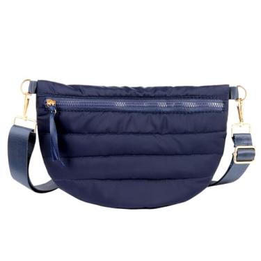 Imagem de Bolsa tiracolo acolchoada para mulheres, puffer, pochete tipo pochete inchada, cinto de peito, bolsa de ombro para mulheres, Azul marino, 12 inches x 8 inches x 0.6 inches, Moderno