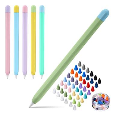 Imagem de LINGXIU Pacote com 6 capas de silicone compatíveis com Apple Pencil 2ª geração, acessórios de capa de pele, 48 peças, capas de ponta, 16 cores, rosa + amarelo claro + azul celeste + verde menta + roxo