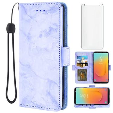 Imagem de Asuwish Compatível com Samsung Galaxy A6 Plus/J8 2018 e protetor de tela de vidro temperado, acessórios para celular, compartimento para cartão, suporte, carteira de mármore, capas de telefone para