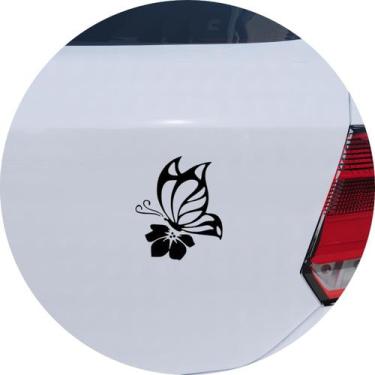 Imagem de Adesivo de Carro Borboleta Polinizando Flor - Cor Laranja - Melhor Ade