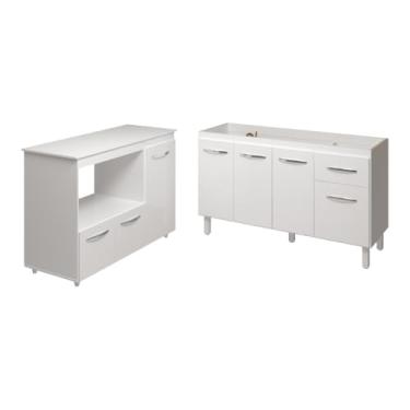 Imagem de Mobília Decor, Balcão Armário Camila Cozinha Gabinete de Pia 140 cm e Balcão para Forno Elétrico e Microondas Lilian Branco