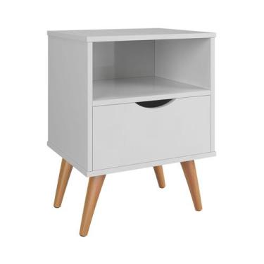 Imagem de Mesa de Cabeceira Grecia Retro com Gaveta - Prado Móveis, Branco