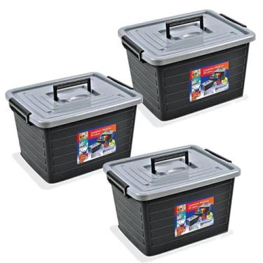 Imagem de Kit 3 Caixas Organizadoras 50 Litros Preta C/ Tampa e Rodas 25167 Arqp