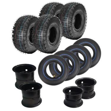 Imagem de Kit 4 Pneus +4 Câmaras+ 4 Rodas Mini Quadriciclo- 3.00 Aro 4 - FUNX