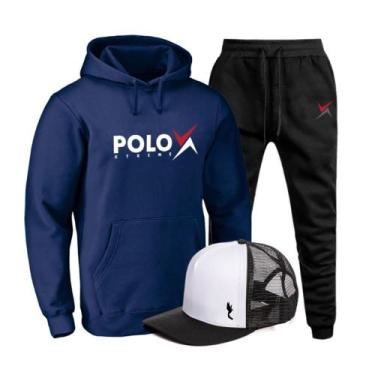Imagem de Conjunto Moletom Masculino Confortável Canguru + Boné Macio - Polo Blu