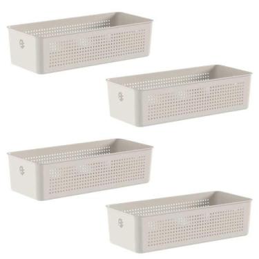 Imagem de 4x Cestos Organizador Ou Bege 4,5 Litros 9cm x 15cm x 34cm
