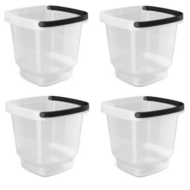 Imagem de Kit 4 Baldes 8,5 Litros Transparente Com alça Preto 26 CM - Arqplast