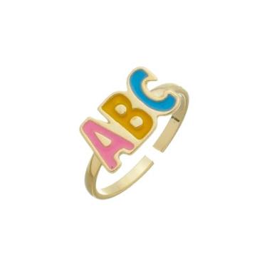 Imagem de Anel ABC infantil Menina Escola Colorido Banhado a Ouro 18k - Crislu S
