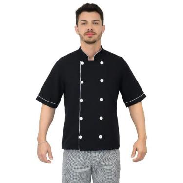 Imagem de Dolmã Chefe de Cozinha Masculino Manga Curta - DEMORGAN, Preto, P