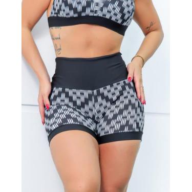 Imagem de Short Esportivo Feminino Estampado Academia Cós Alto com Bolsos - Fitm